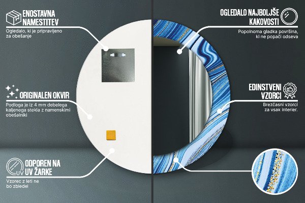 Espejo redondo marco estampado Jaspeado azul