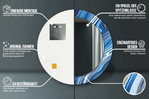 Espejo redondo marco estampado Jaspeado azul