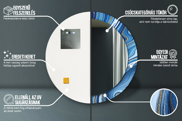 Espejo redondo marco estampado Jaspeado azul