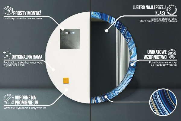 Espejo redondo marco estampado Jaspeado azul