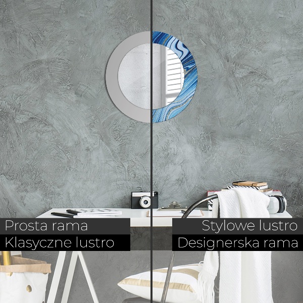 Espejo redondo marco estampado Jaspeado azul