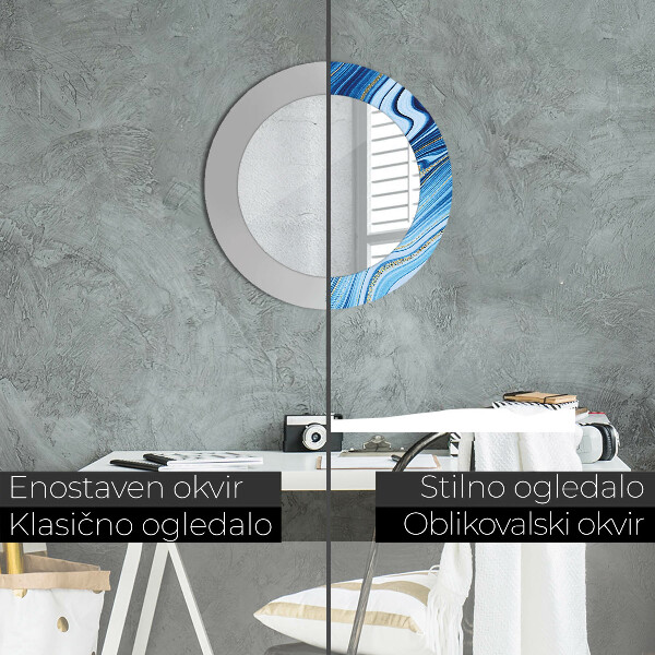 Espejo redondo marco estampado Jaspeado azul