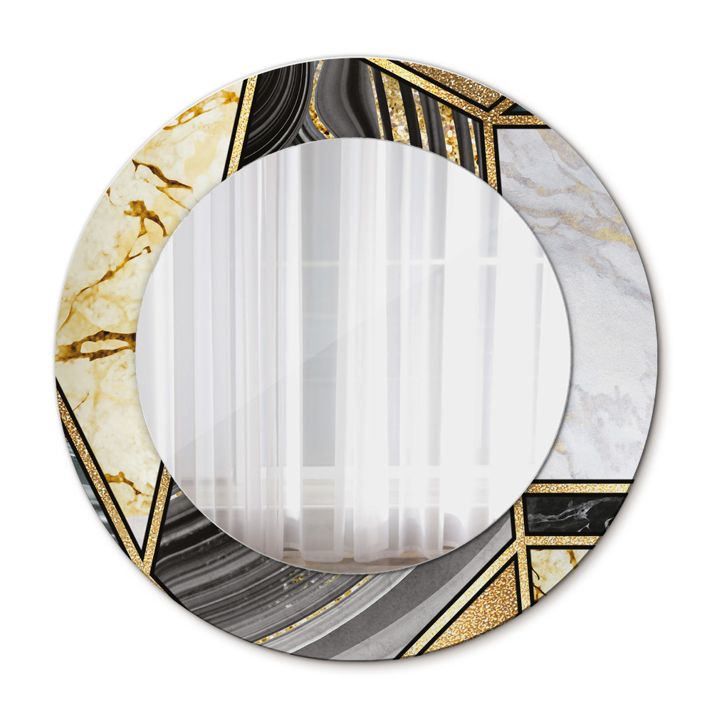 Espejo redondo marco estampado Ágata mármol y oro