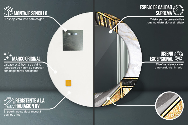 Espejo redondo marco estampado Ágata mármol y oro