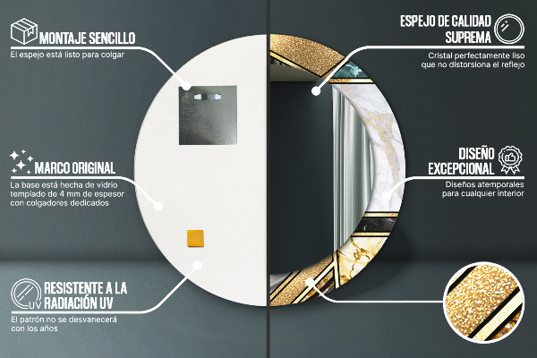 Espejo redondo marco estampado Ágata mármol y oro