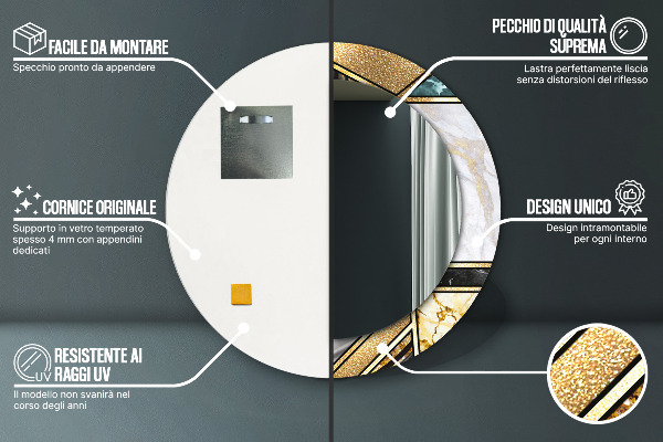 Espejo redondo marco estampado Ágata mármol y oro