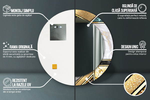 Espejo redondo marco estampado Ágata mármol y oro