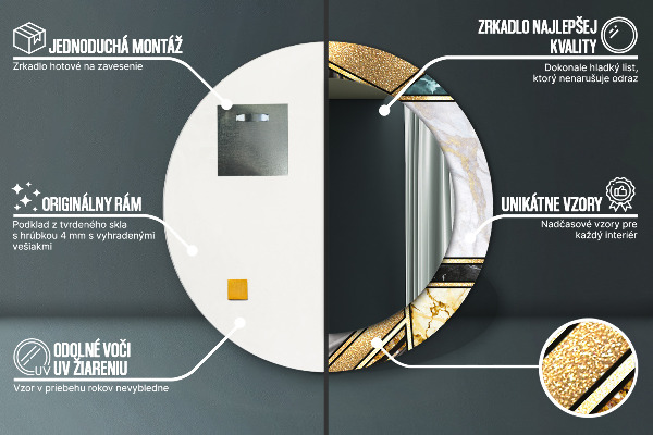 Espejo redondo marco estampado Ágata mármol y oro