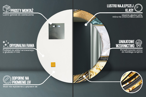 Espejo redondo marco estampado Ágata mármol y oro