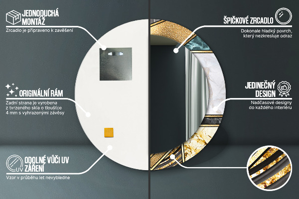 Espejo redondo marco estampado Ágata mármol y oro