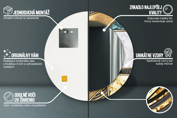 Espejo redondo marco estampado Ágata mármol y oro