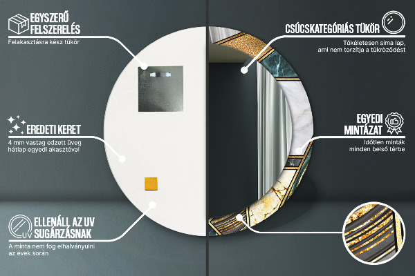 Espejo redondo marco estampado Ágata mármol y oro