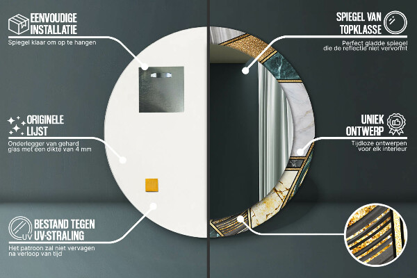 Espejo redondo marco estampado Ágata mármol y oro