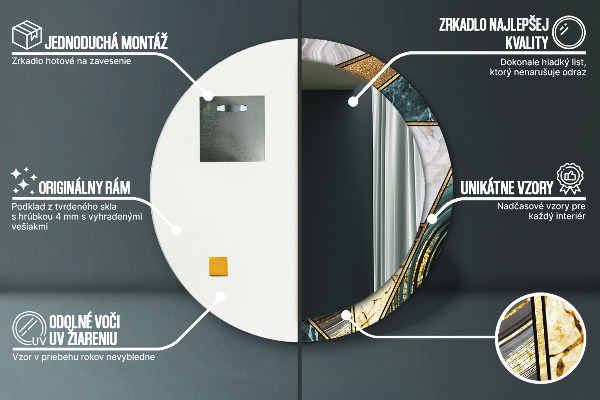 Espejo redondo marco estampado Ágata mármol y oro