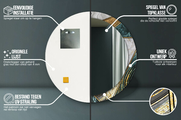 Espejo redondo marco estampado Ágata mármol y oro