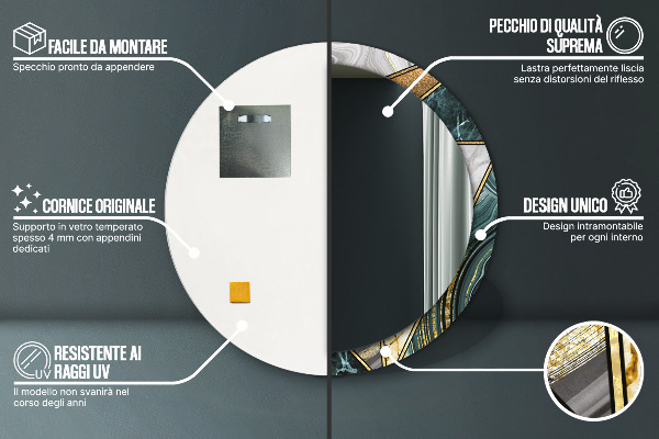 Espejo redondo marco estampado Ágata mármol y oro