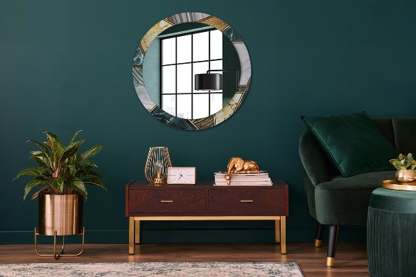 Espejo redondo marco estampado Ágata mármol y oro