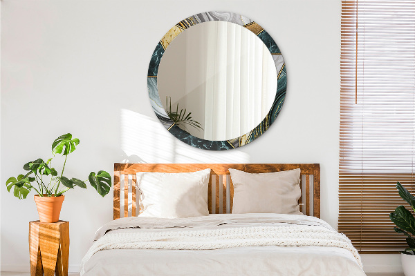 Espejo redondo marco estampado Ágata mármol y oro