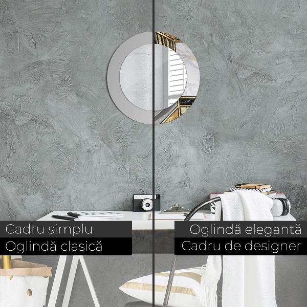 Espejo redondo marco estampado Ágata mármol y oro