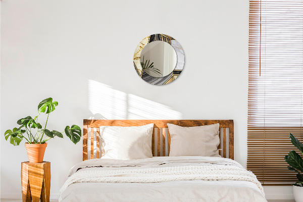 Espejo redondo marco estampado Ágata mármol y oro