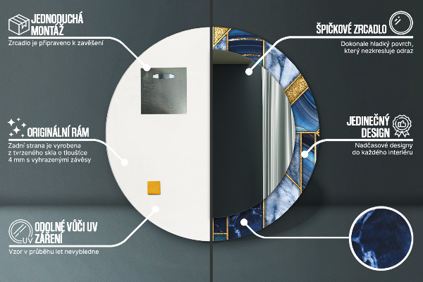 Espejo redondo impreso decorativo redondo Mármol moderno
