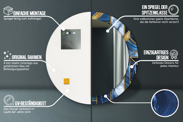 Espejo redondo impreso decorativo redondo Mármol moderno