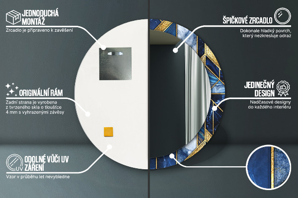 Espejo redondo impreso decorativo redondo Mármol moderno
