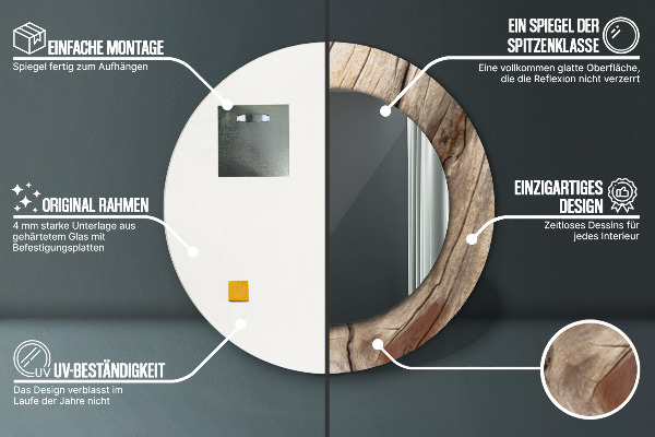 Espejo redondo marco con estampado decorativo Madera agrietada