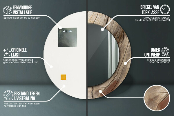 Espejo redondo marco con estampado decorativo Madera agrietada