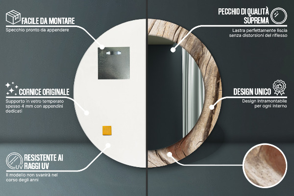 Espejo redondo marco con estampado decorativo Madera agrietada