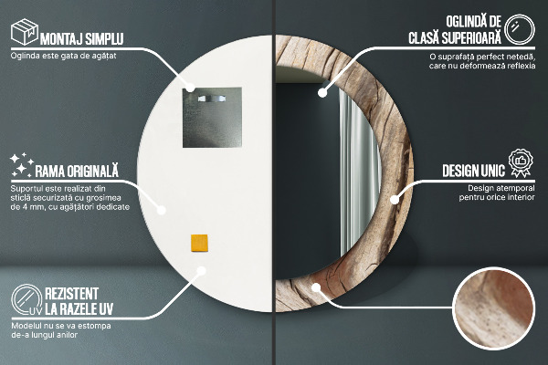 Espejo redondo marco con estampado decorativo Madera agrietada