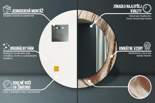 Espejo redondo marco con estampado decorativo Madera agrietada