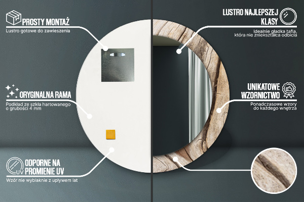 Espejo redondo marco con estampado decorativo Madera agrietada