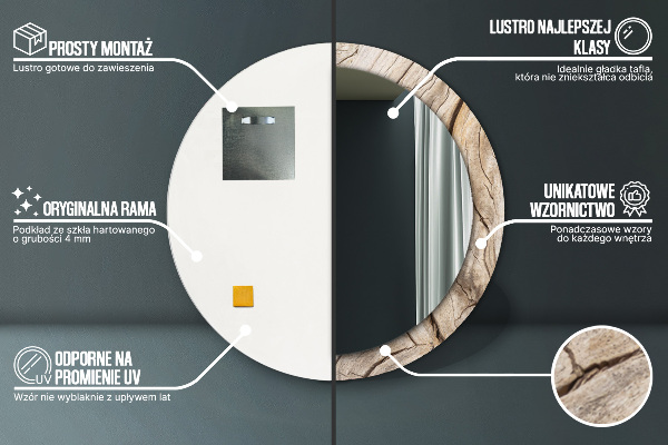 Espejo redondo marco con estampado decorativo Madera agrietada