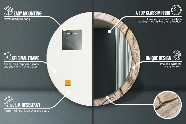 Espejo redondo marco con estampado decorativo Madera agrietada