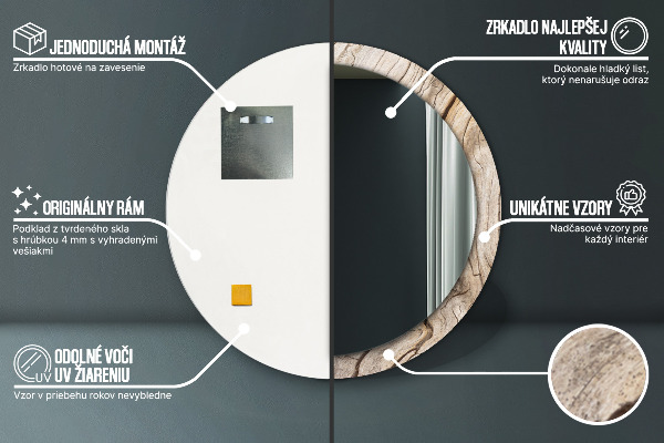 Espejo redondo marco con estampado decorativo Madera agrietada