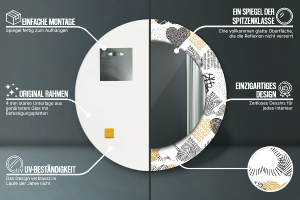 Espejo redondo con decoración Garabato, corazones