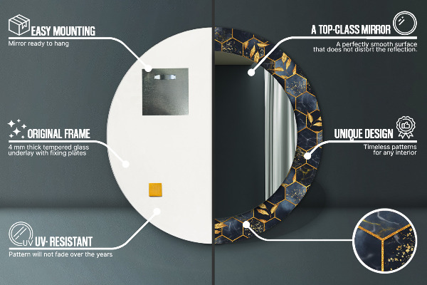 Espejo redondo marco estampado Mármol hexagonal