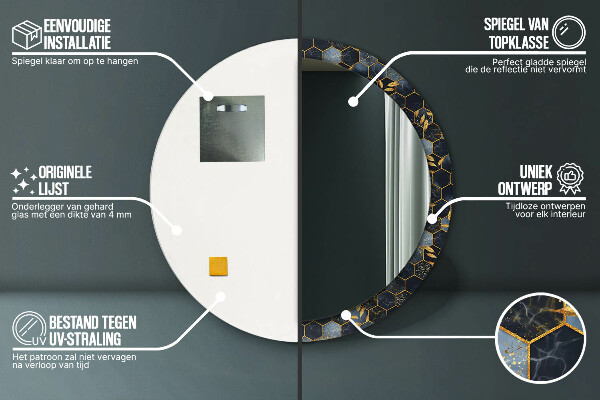 Espejo redondo marco estampado Mármol hexagonal