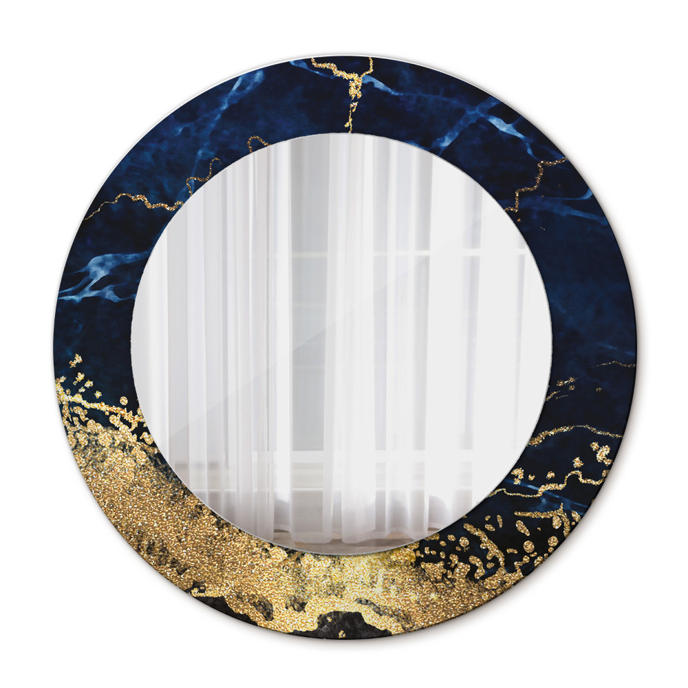 Espejo redondo marco con estampado decorativo Mármol azul