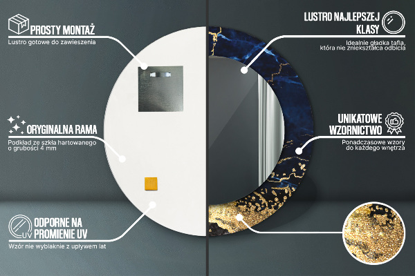 Espejo redondo marco con estampado decorativo Mármol azul