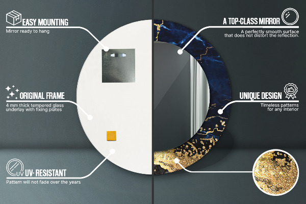 Espejo redondo marco con estampado decorativo Mármol azul