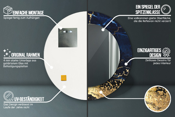 Espejo redondo marco con estampado decorativo Mármol azul