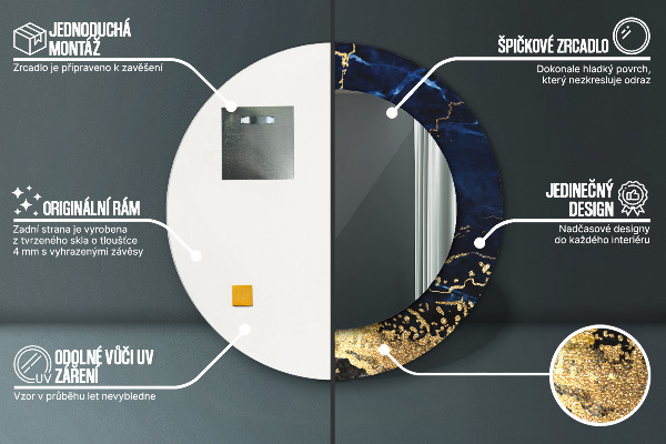 Espejo redondo marco con estampado decorativo Mármol azul