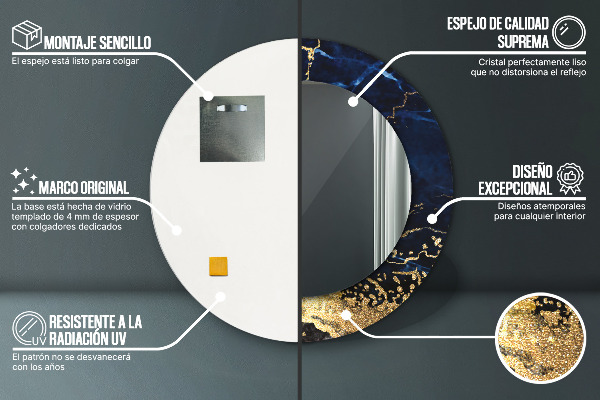 Espejo redondo marco con estampado decorativo Mármol azul