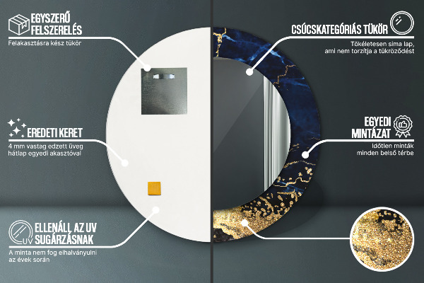 Espejo redondo marco con estampado decorativo Mármol azul