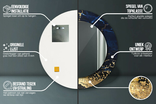 Espejo redondo marco con estampado decorativo Mármol azul