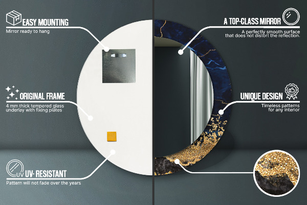 Espejo redondo marco con estampado decorativo Mármol azul