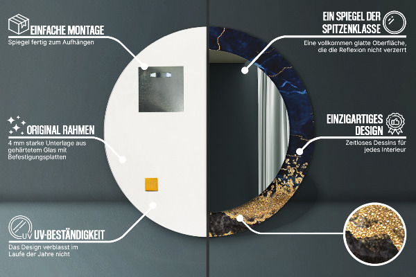 Espejo redondo marco con estampado decorativo Mármol azul