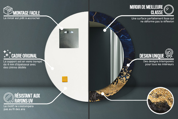 Espejo redondo marco con estampado decorativo Mármol azul